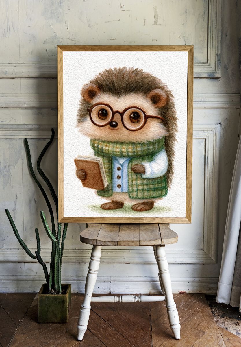 Cute Hedgehog Watercolor Print. — room view 1