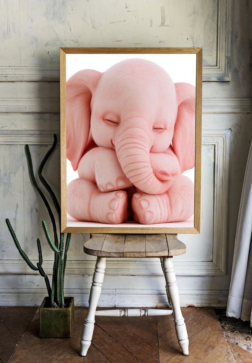 Sleeping Pink Elephant Illustration Poster. room preview