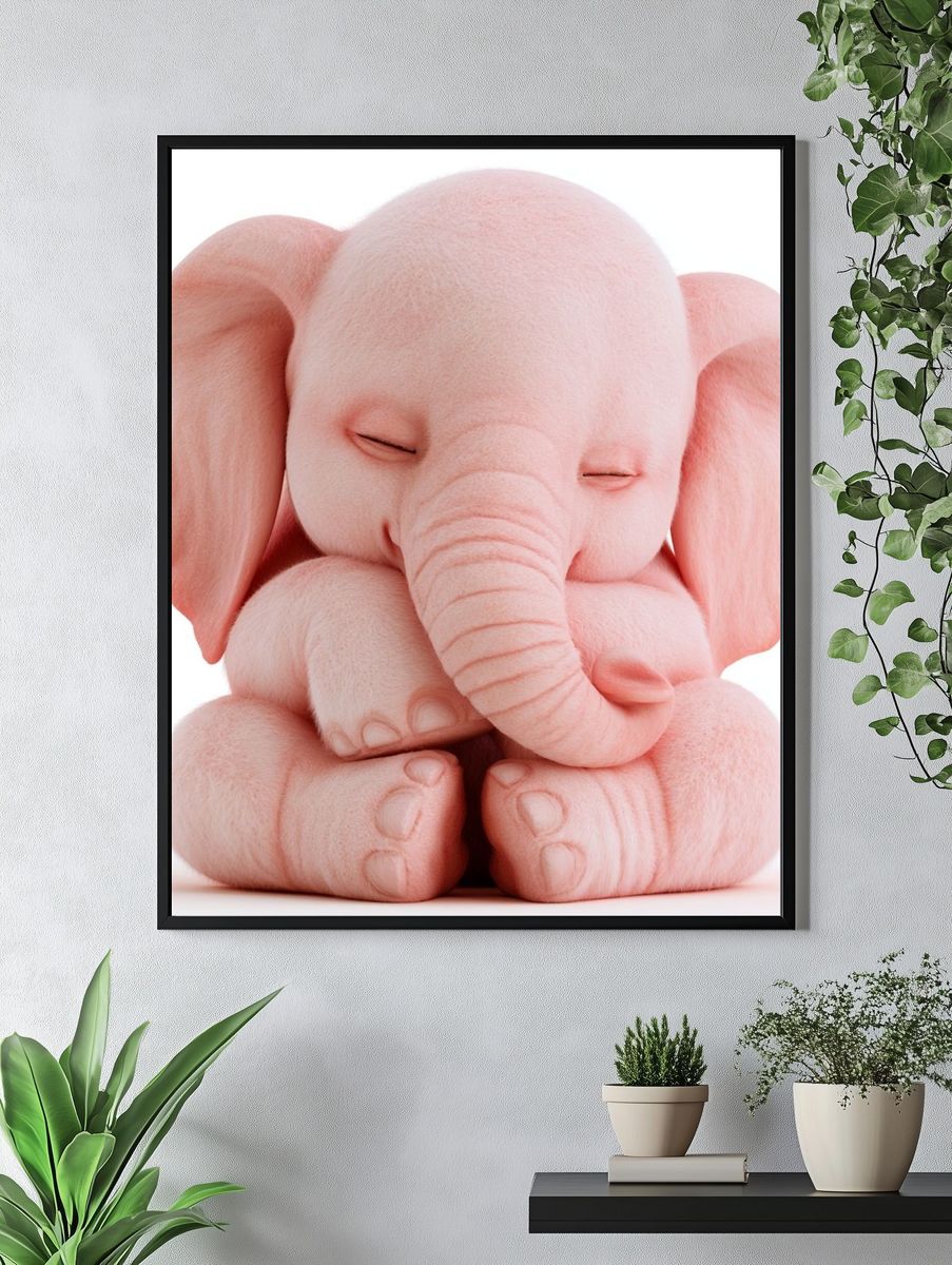 Sleeping Pink Elephant Illustration Poster. — room view 4