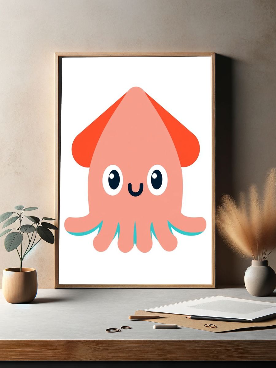 Cute Squid Cartoon Print. — room view 2