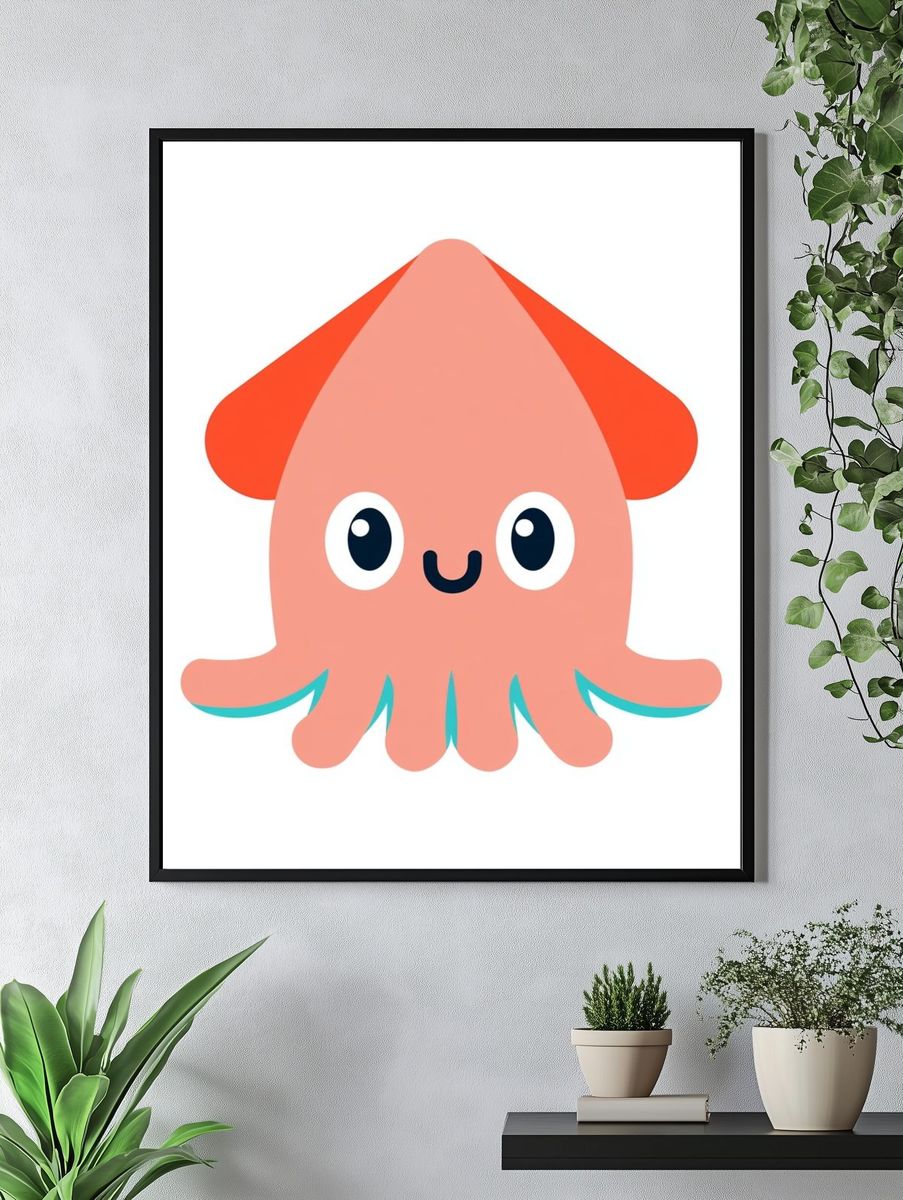 Cute Squid Cartoon Print. — room view 4