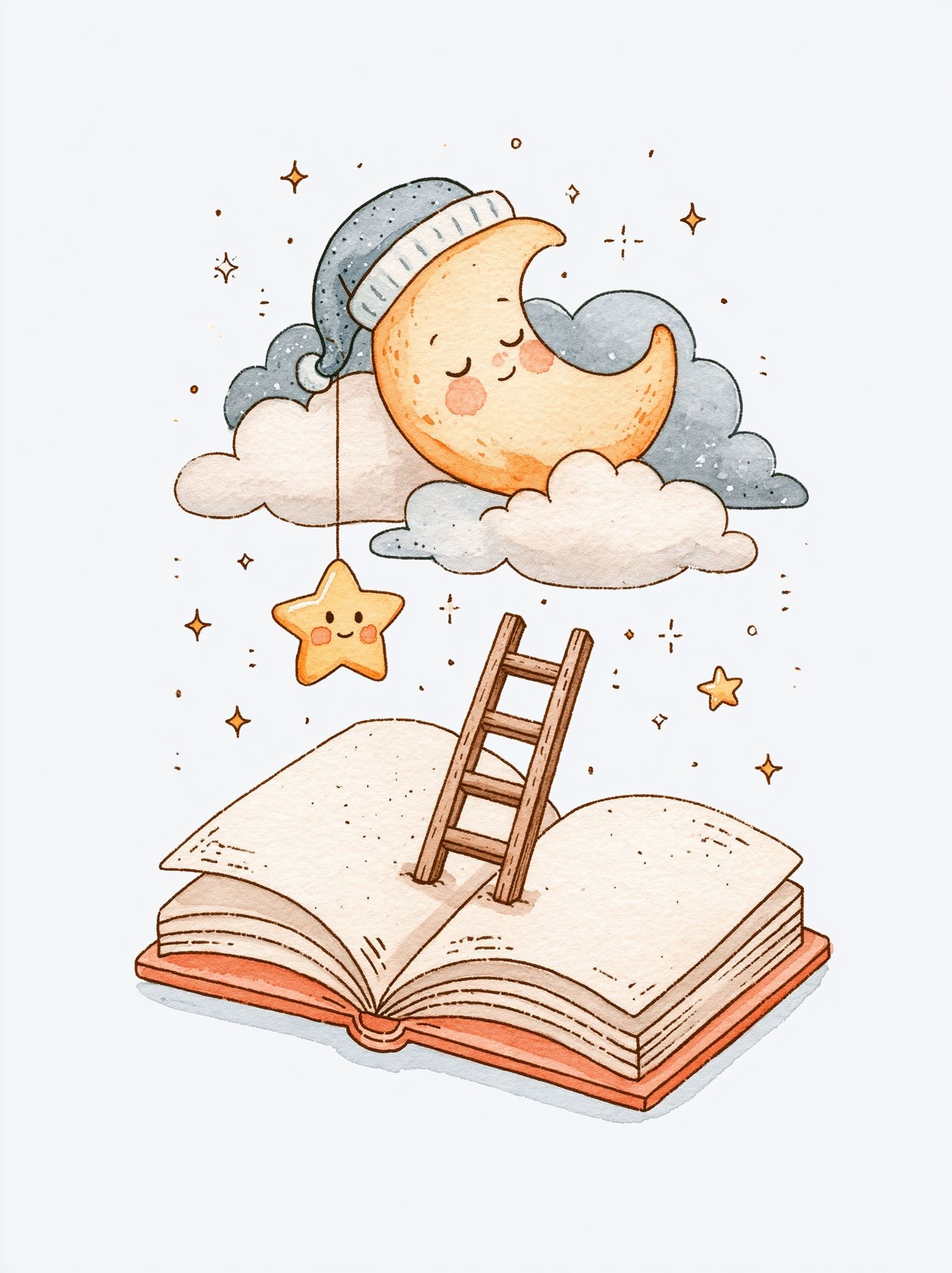 Dreamy Moon and Book Illustration Poster. poster — kids art