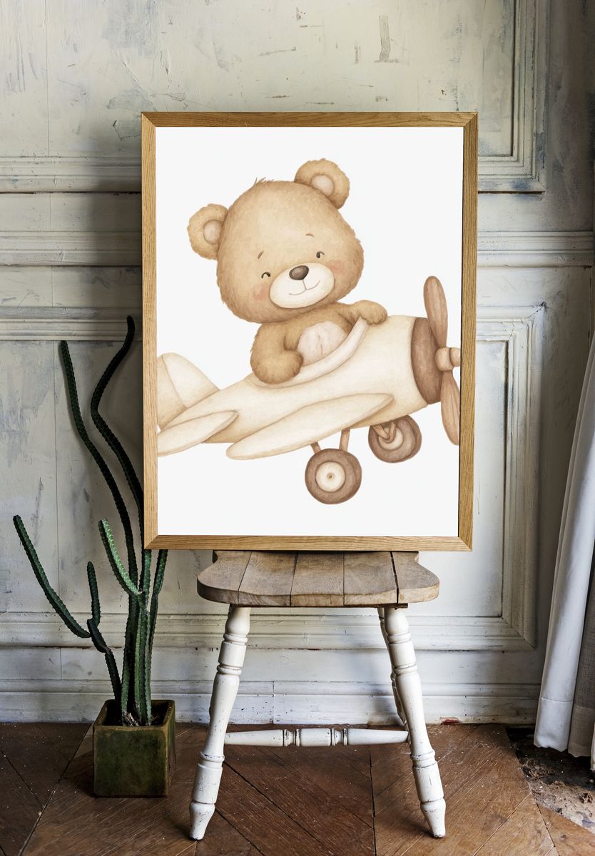 Teddy Bear Airplane Nursery Print. — room view 1