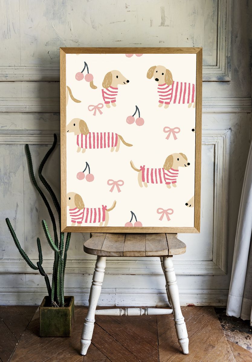 Playful Dachshund Pattern Poster. room preview