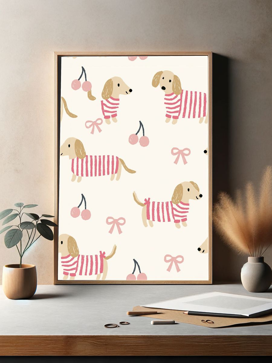 Playful Dachshund Pattern Poster. — room view 2