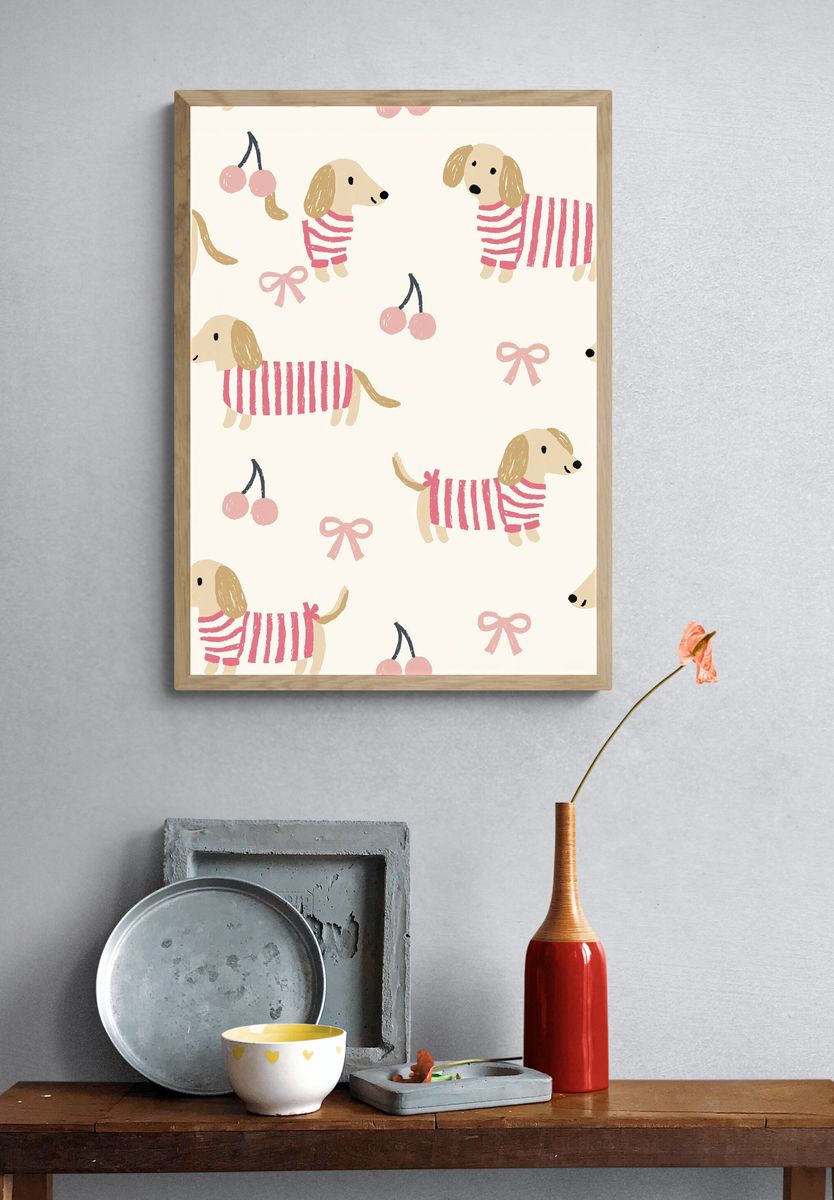 Playful Dachshund Pattern Poster. — room view 3