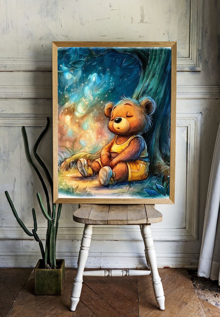 Sleeping Teddy Bear Nursery Print. — room view 1