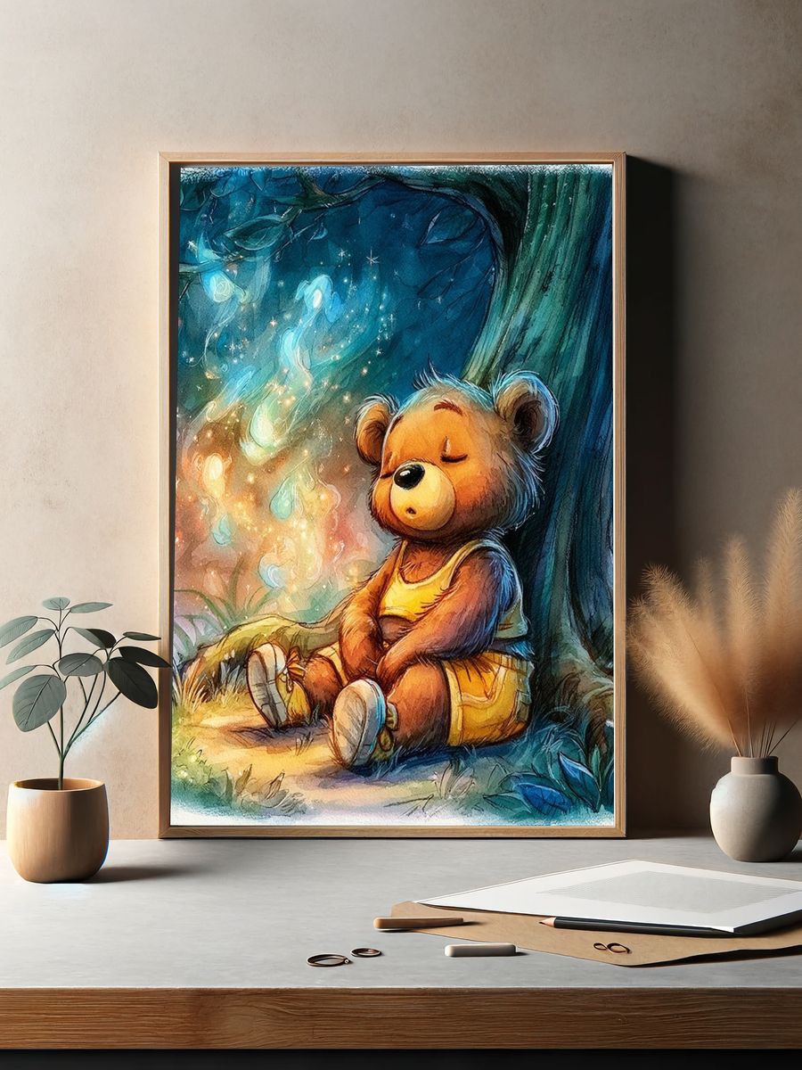 Sleeping Teddy Bear Nursery Print. — room view 2
