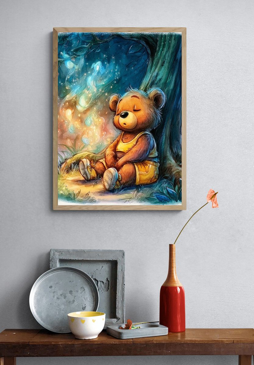 Sleeping Teddy Bear Nursery Print. — room view 3