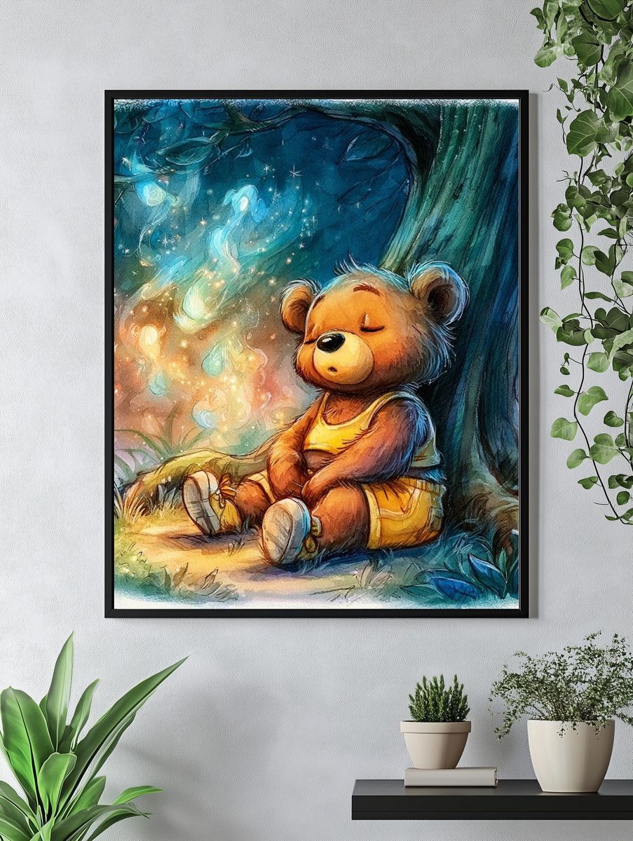 Sleeping Teddy Bear Nursery Print. — room view 4