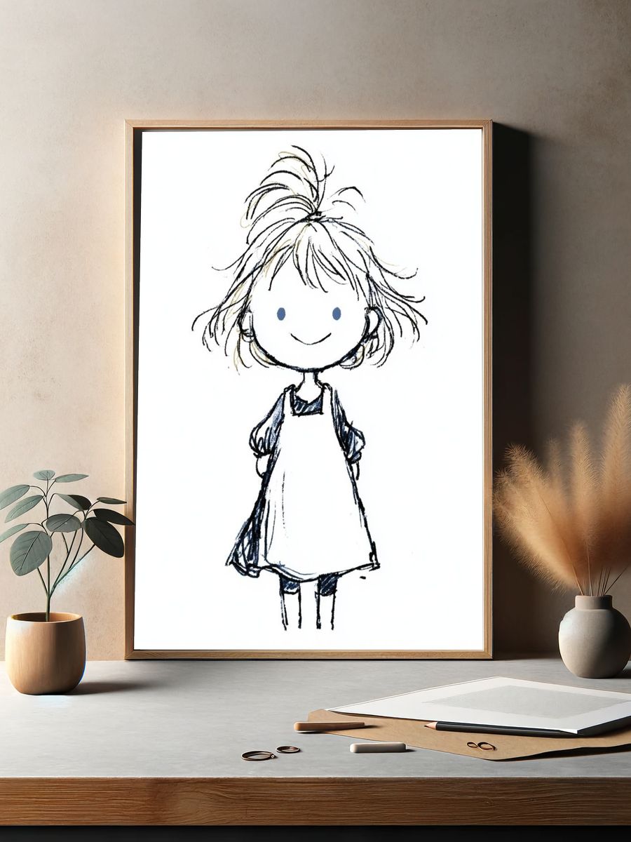 Smiling Girl Sketch Poster. — room view 2