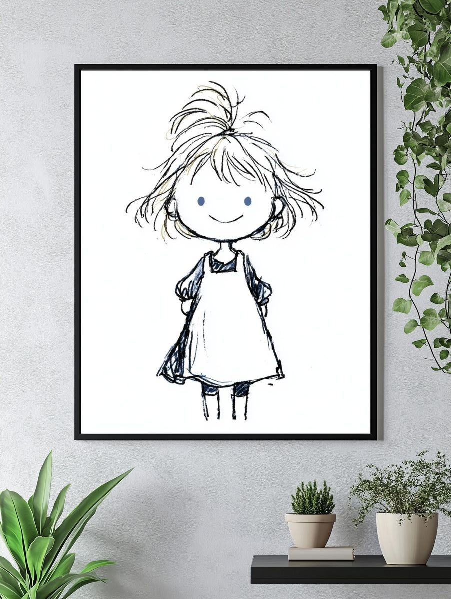 Smiling Girl Sketch Poster. — room view 4