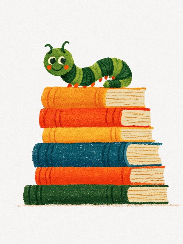 Caterpillar on Books Illustration Poster. poster detail