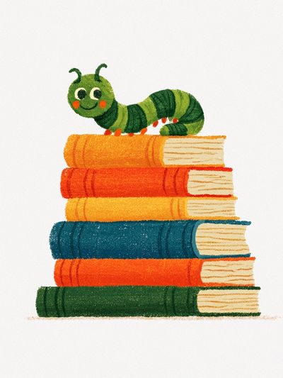 Caterpillar on Books Illustration Poster. poster