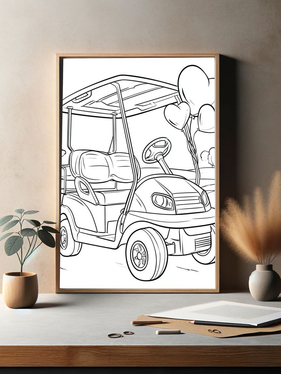 Golf Cart Heart Line Art Poster. — room view 2