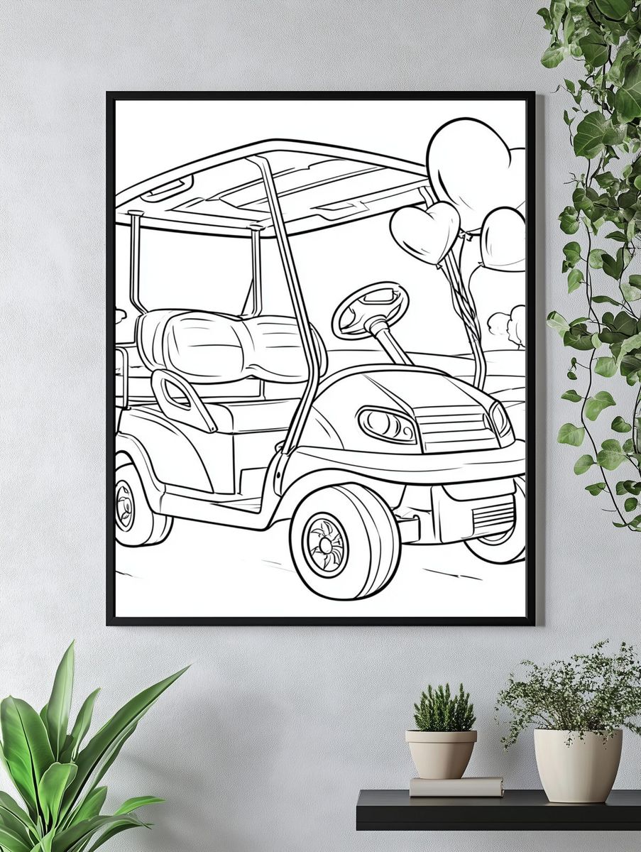 Golf Cart Heart Line Art Poster. — room view 4
