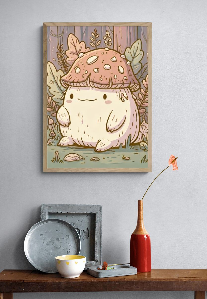 Cute Mushroom Creature Illustration Poster. — room view 3