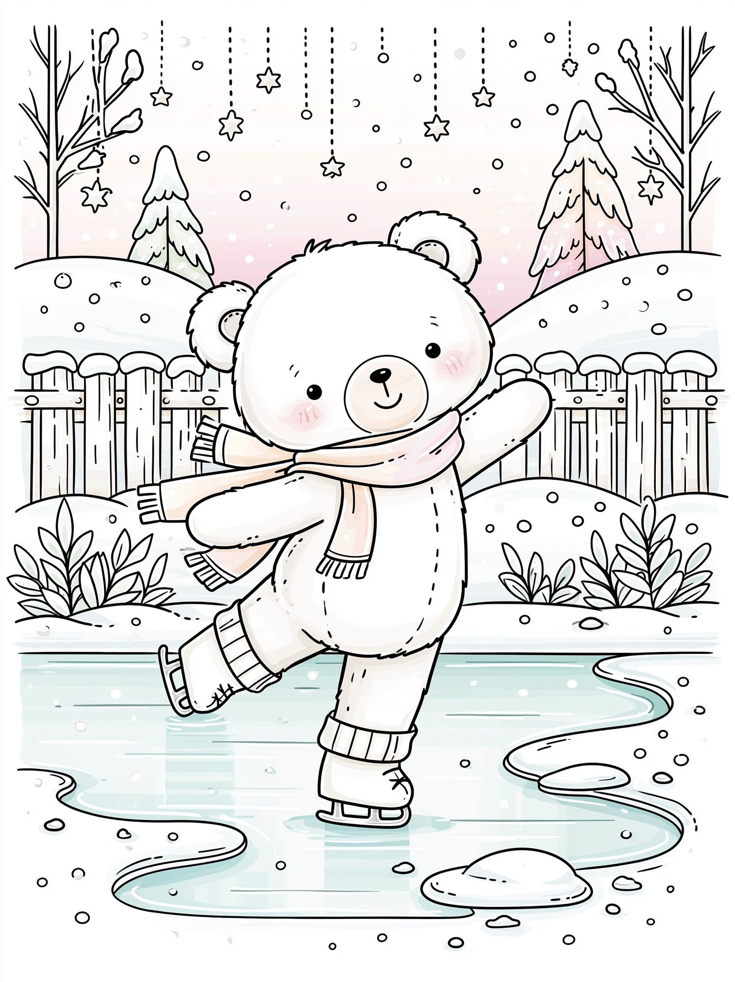 Winter Bear Ice Skating Print. poster — kids art