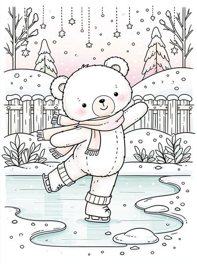 Winter Bear Ice Skating Print. poster