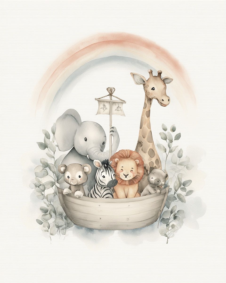 Safari Ark Watercolor Nursery Poster. poster — kids art