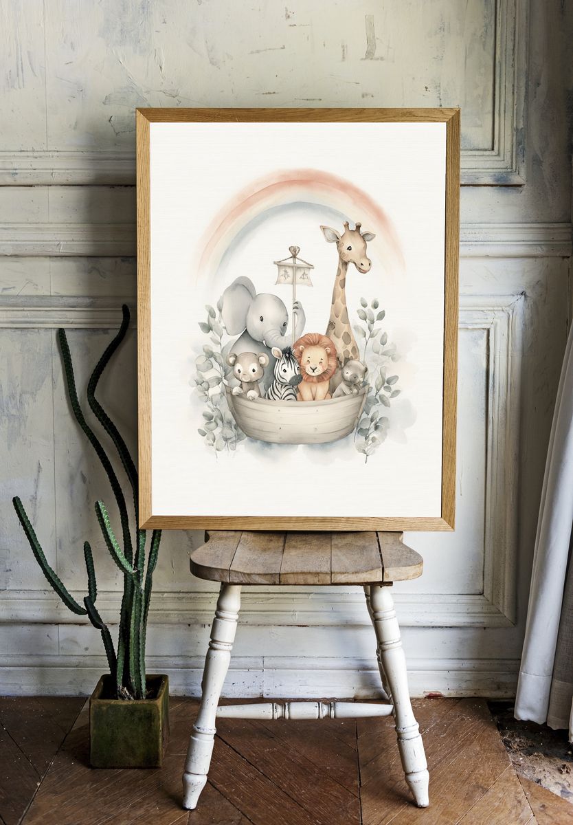 Safari Ark Watercolor Nursery Poster. — room view 1