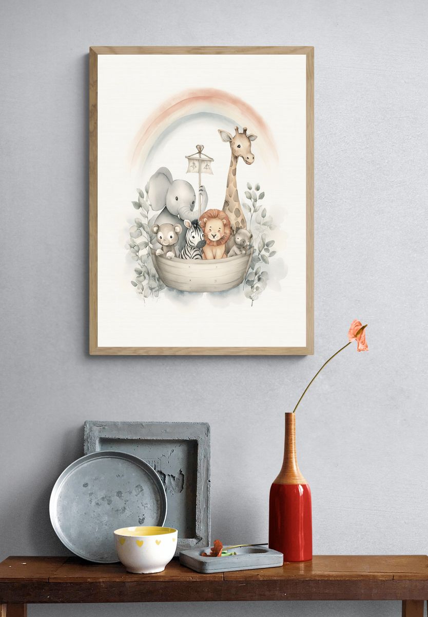 Safari Ark Watercolor Nursery Poster. — room view 3