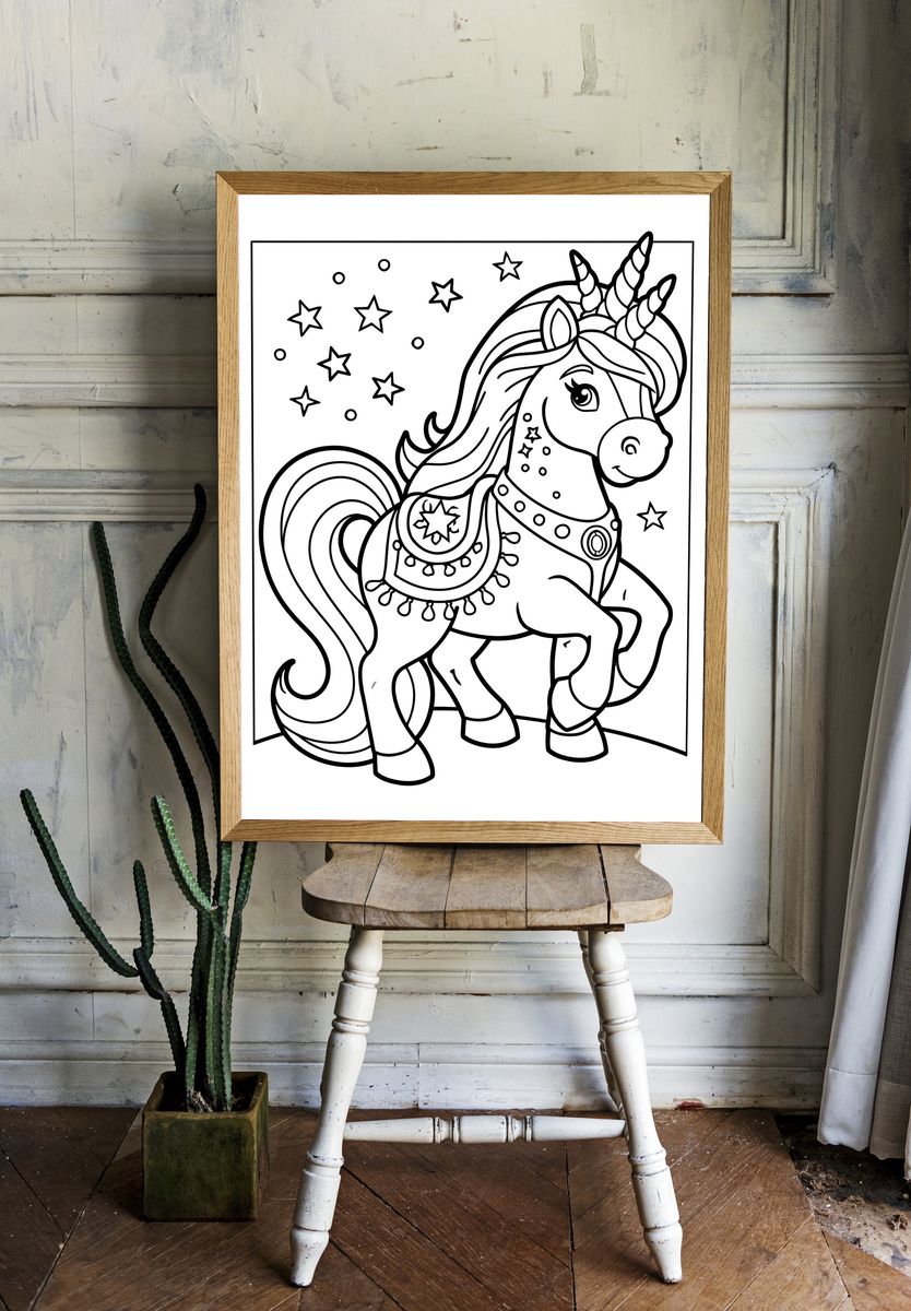 Unicorn Stars Coloring Poster. — room view 1