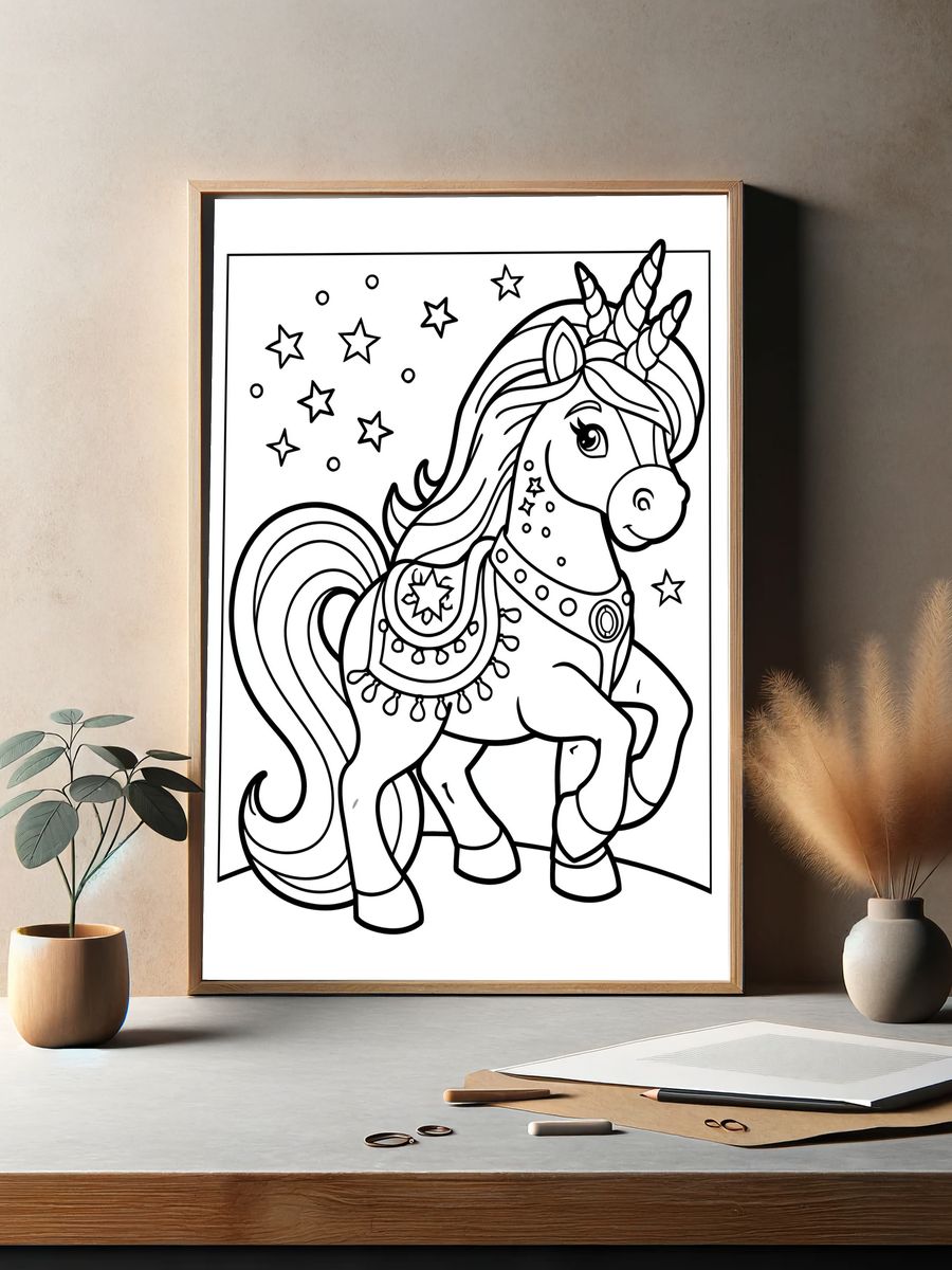 Unicorn Stars Coloring Poster. — room view 2
