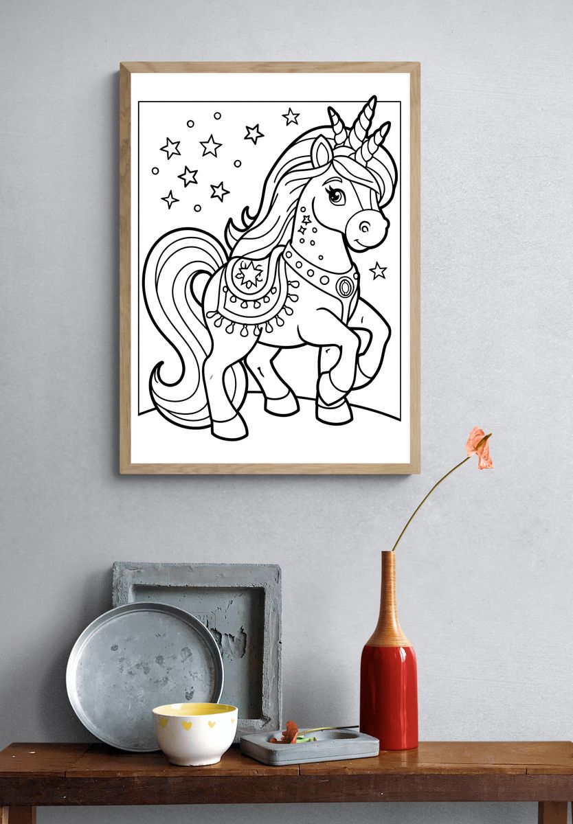 Unicorn Stars Coloring Poster. — room view 3
