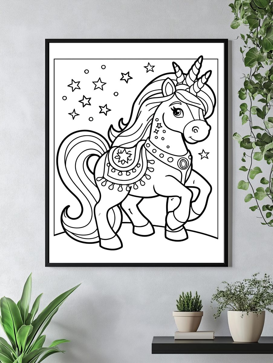 Unicorn Stars Coloring Poster. — room view 4