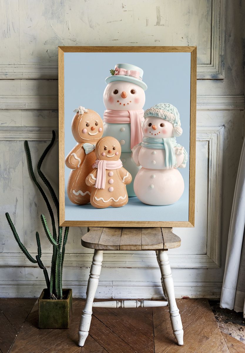 Pastel Gingerbread Snowmen Poster. — room view 1