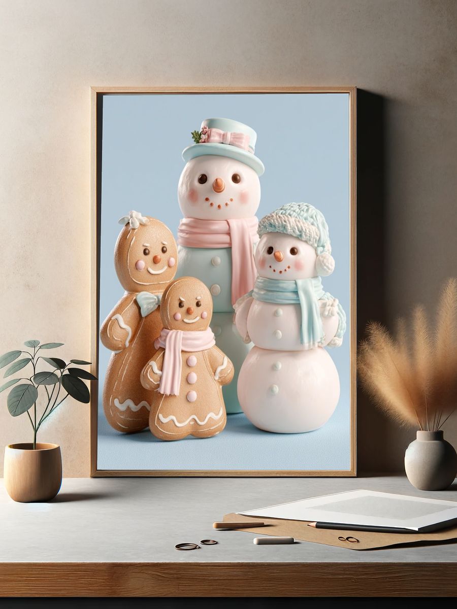 Pastel Gingerbread Snowmen Poster. — room view 2