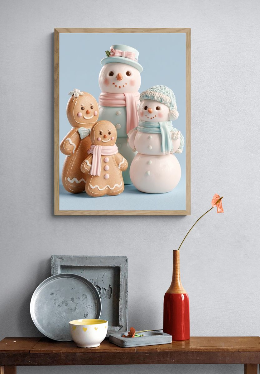 Pastel Gingerbread Snowmen Poster. — room view 3