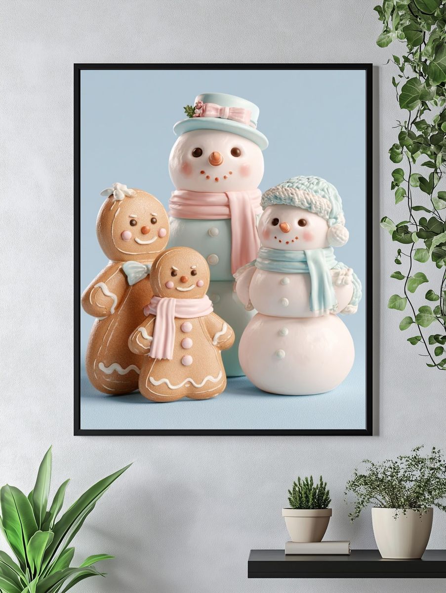 Pastel Gingerbread Snowmen Poster. — room view 4