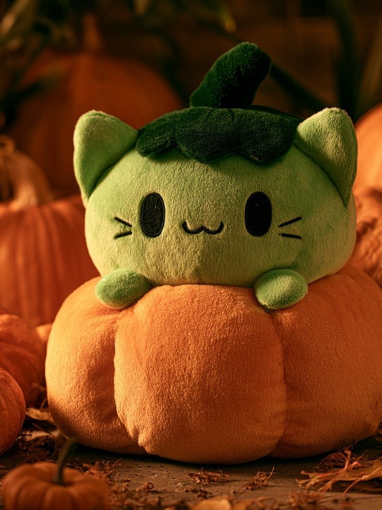 Pumpkin Cat Plush Poster. poster detail