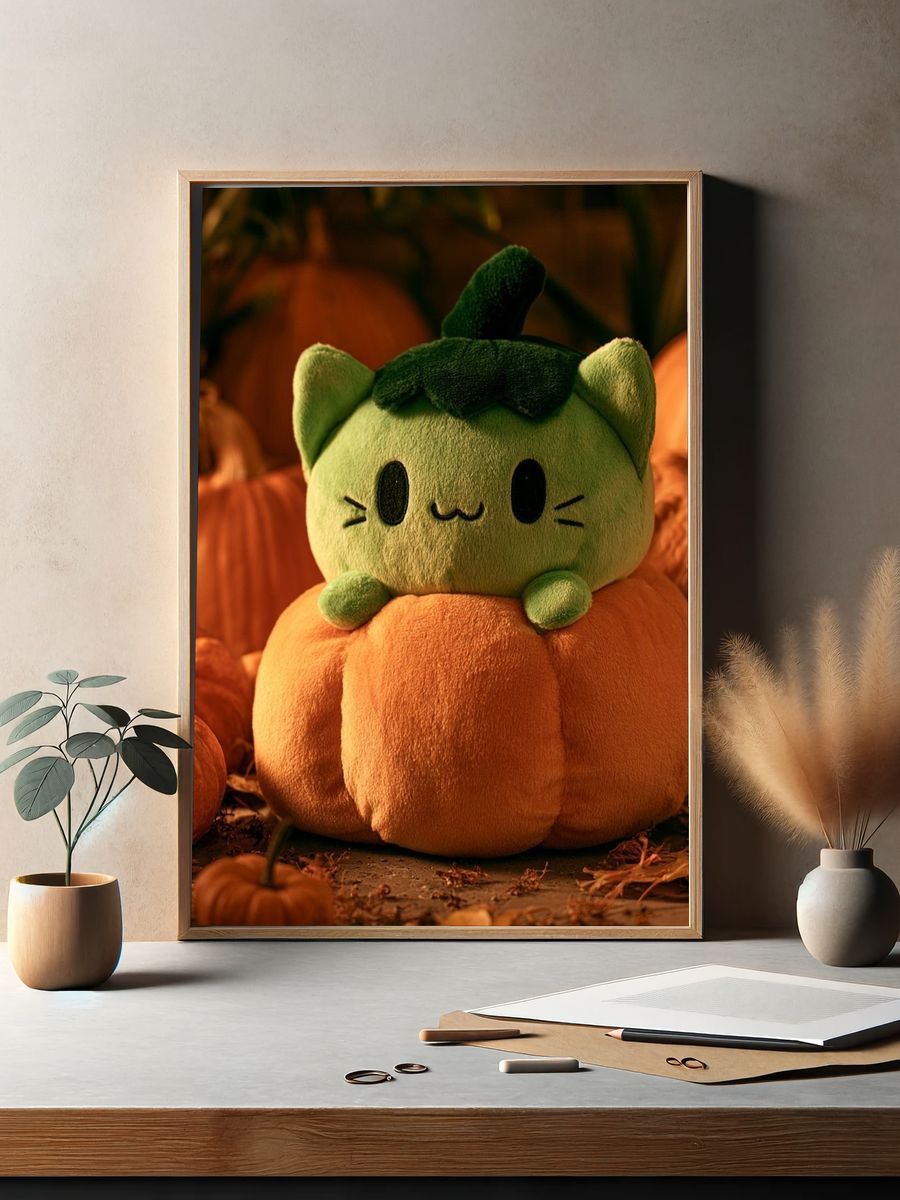 Pumpkin Cat Plush Poster. — room view 2