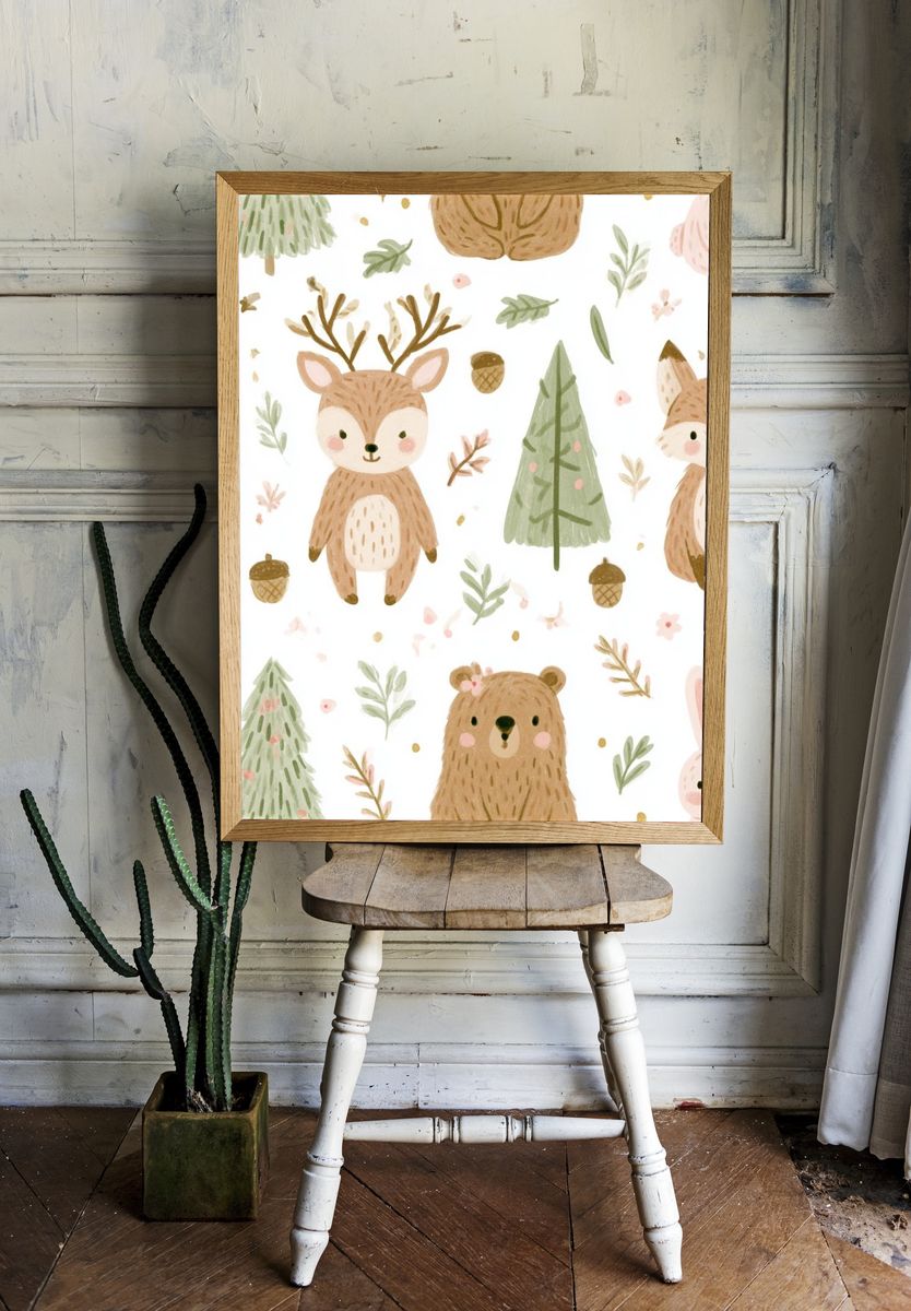 Woodland Animals Nursery Print. room preview