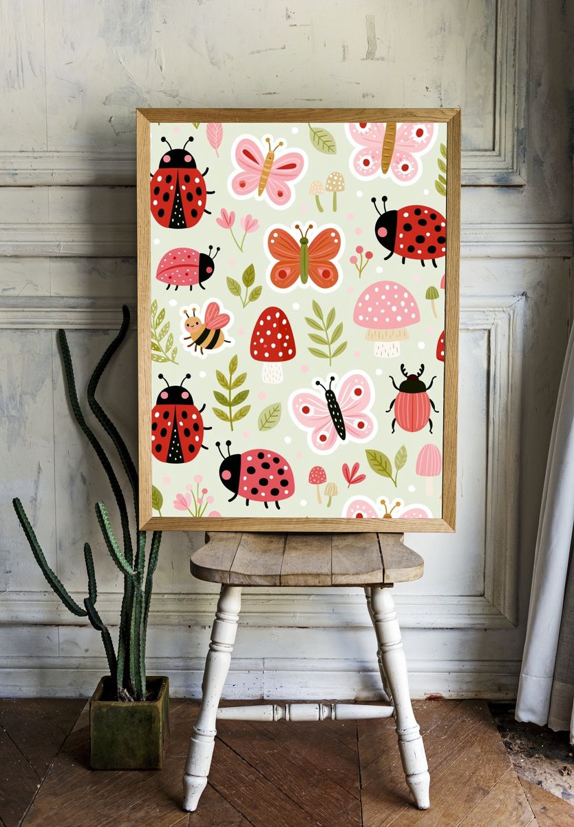 Ladybugs and Butterflies Kids Print. — room view 1