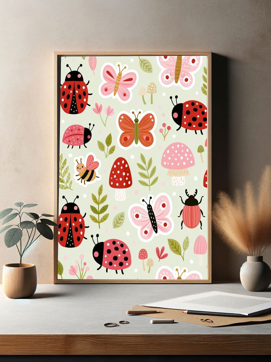 Ladybugs and Butterflies Kids Print. — room view 2