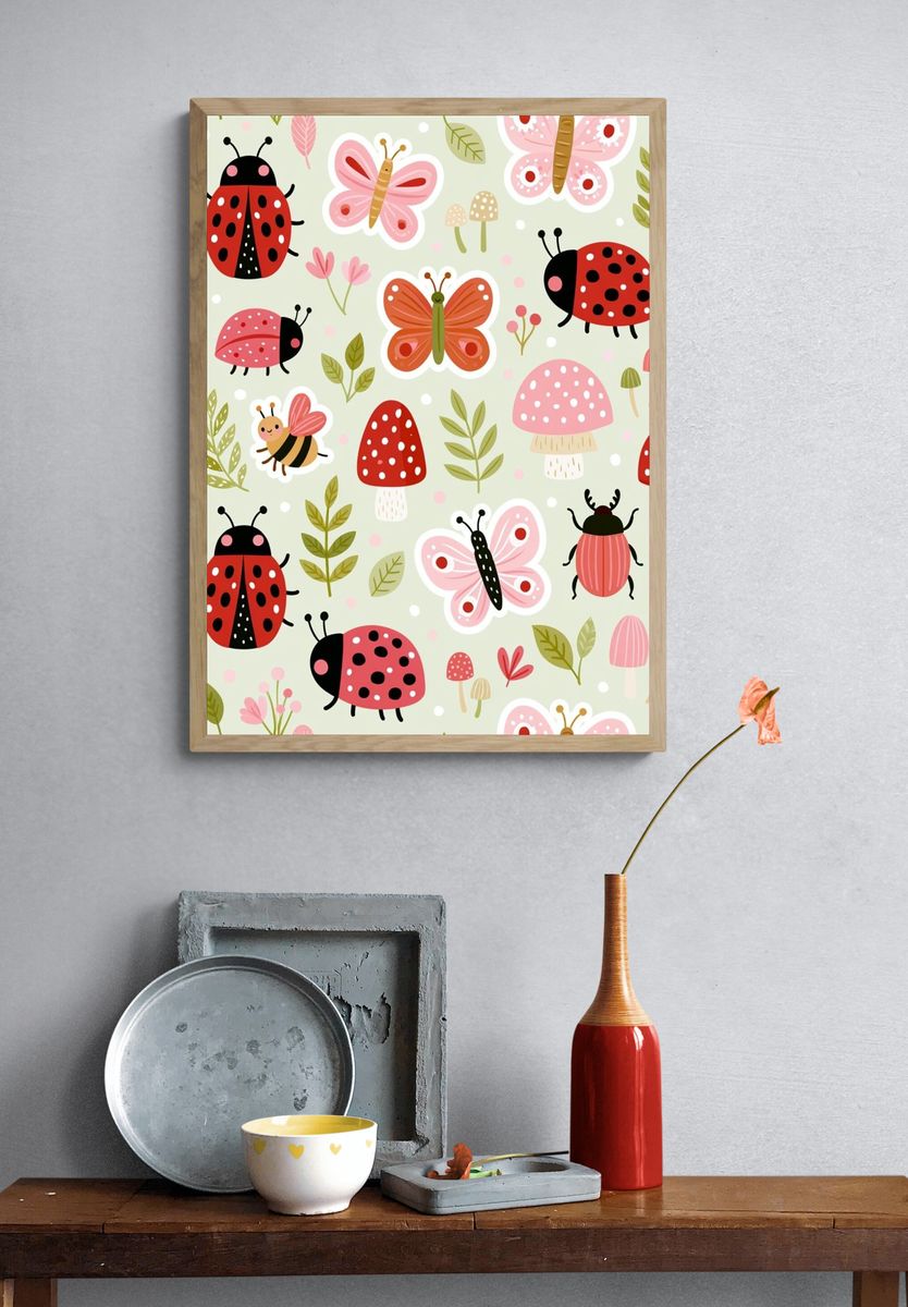 Ladybugs and Butterflies Kids Print. — room view 3