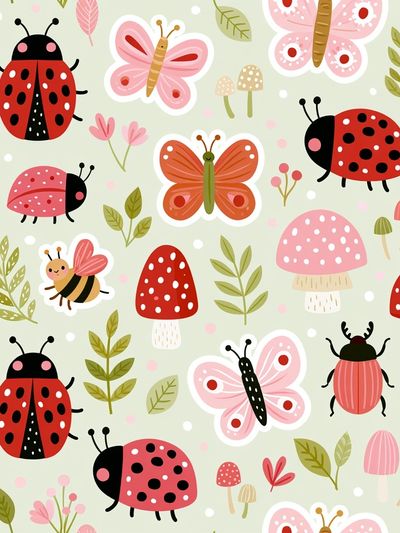 Ladybugs and Butterflies Kids Print. poster