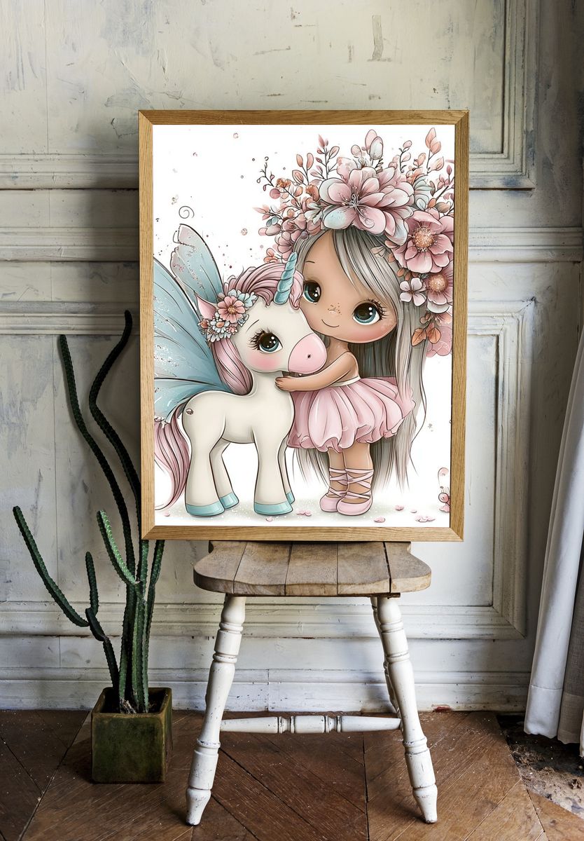 Unicorn Girl and Pony Illustration Poster. — room view 1