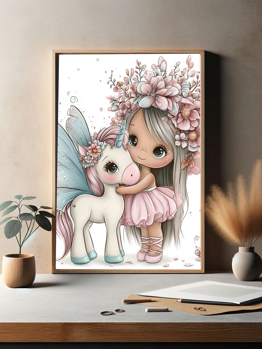 Unicorn Girl and Pony Illustration Poster. — room view 2