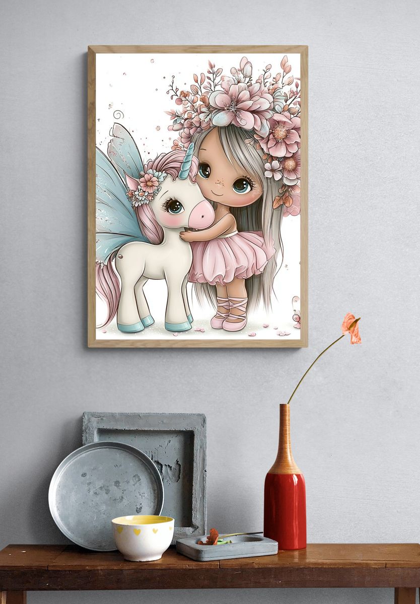 Unicorn Girl and Pony Illustration Poster. — room view 3