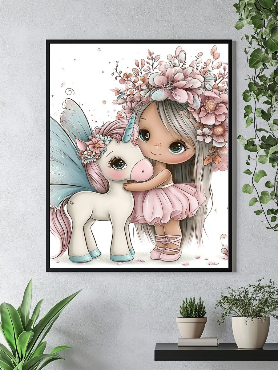 Unicorn Girl and Pony Illustration Poster. — room view 4