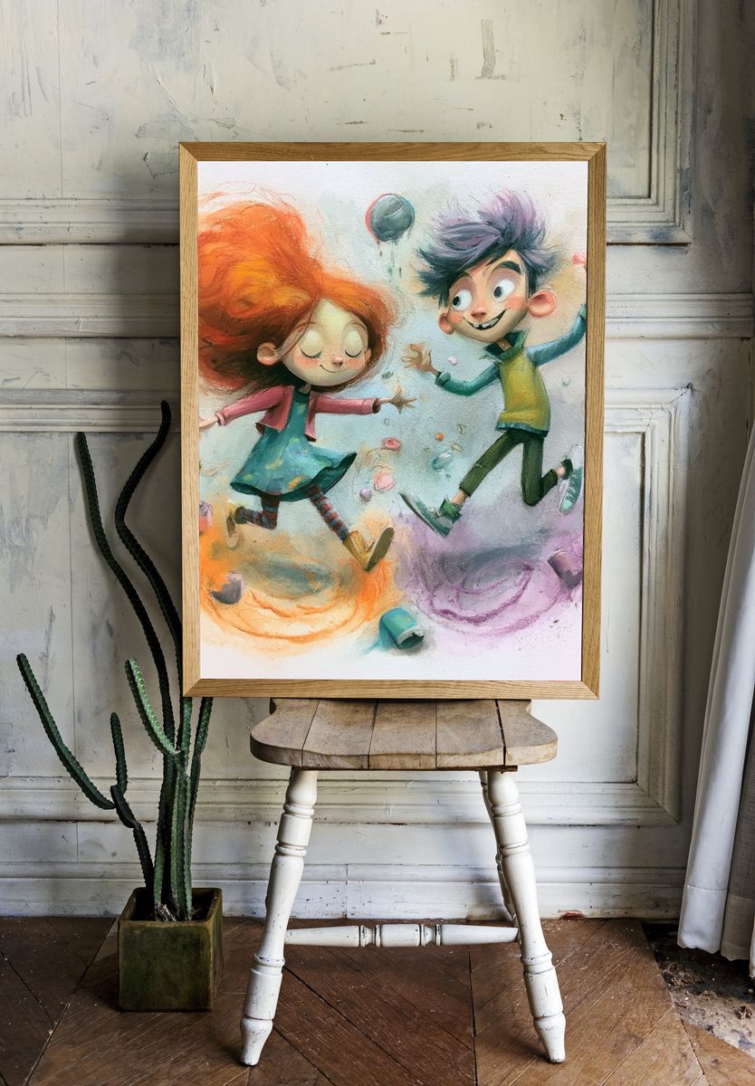 Playful Kids Dancing Illustration Poster. — room view 1