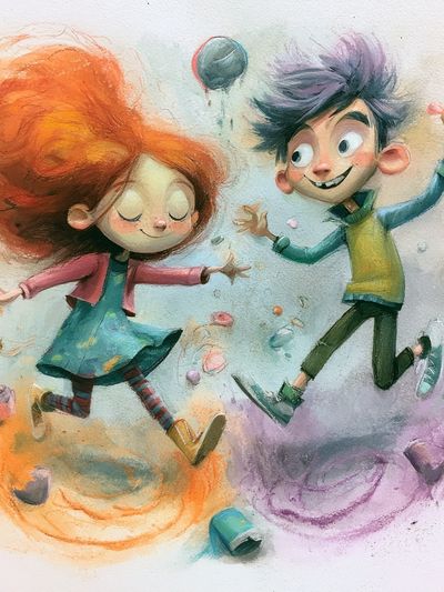 Playful Kids Dancing Illustration Poster.