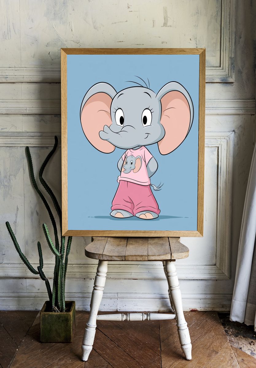 Cute Baby Elephant Cartoon Poster. — room view 1