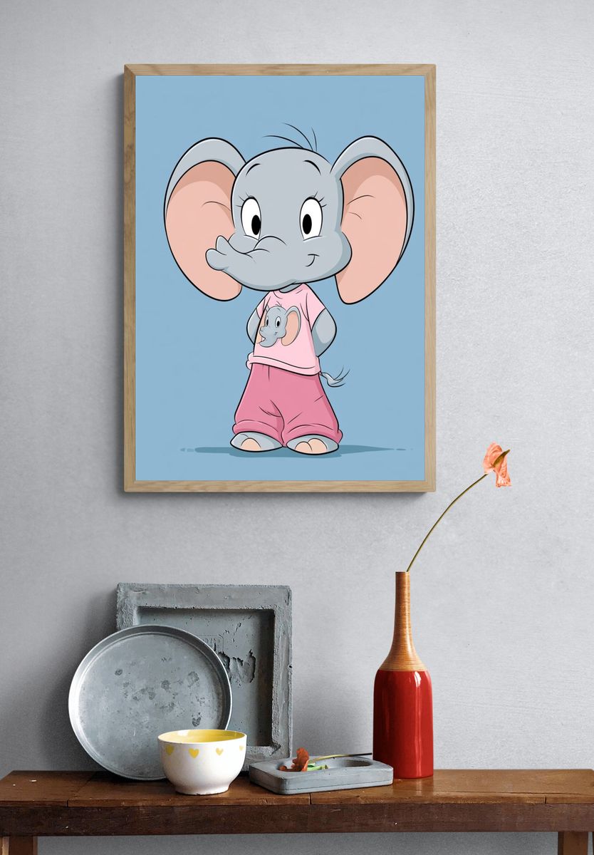 Cute Baby Elephant Cartoon Poster. — room view 3