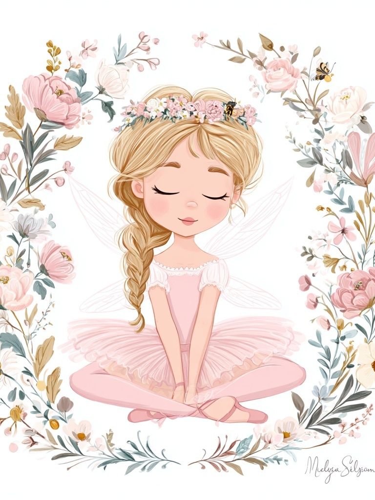 Floral Ballerina Fairy Illustration Poster. poster detail